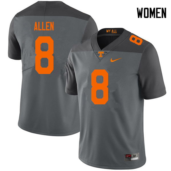 Women #8 Jordan Allen Tennessee Volunteers College Football Jerseys Sale-Gray